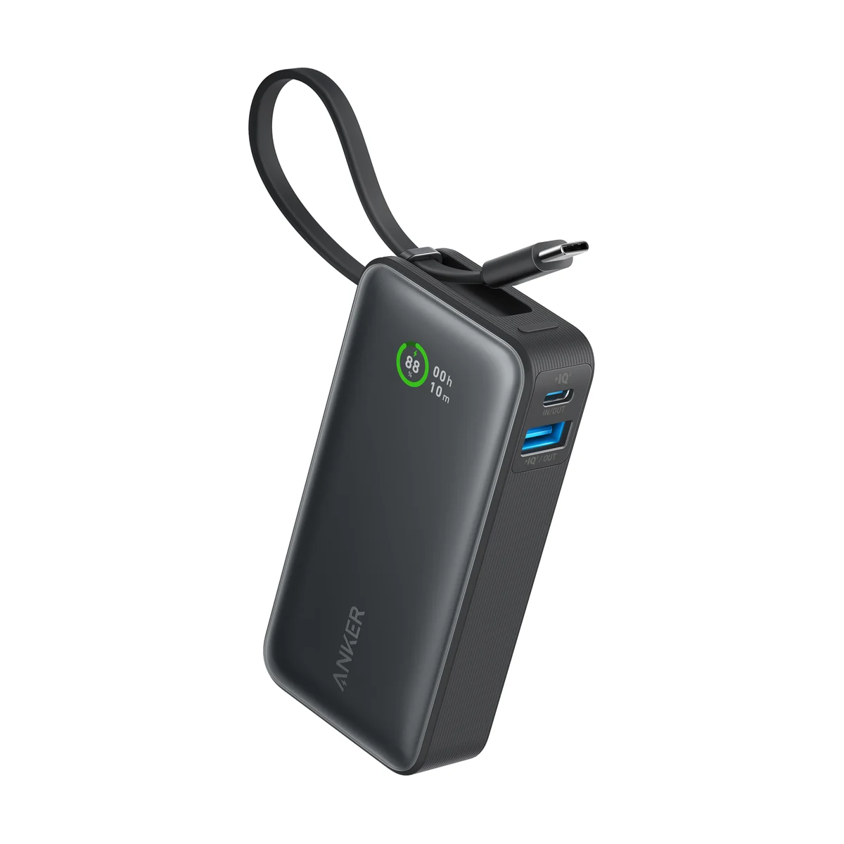 Anker Nano Power Bank 10,000 mAh with built-in USB-C cable, black