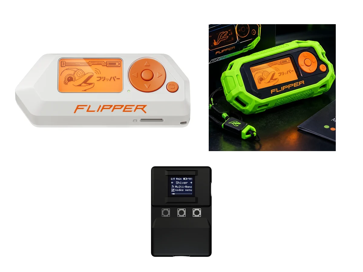 Flipper Zero, a Cyber Lime ChromaShell case and a BLEShark Nano