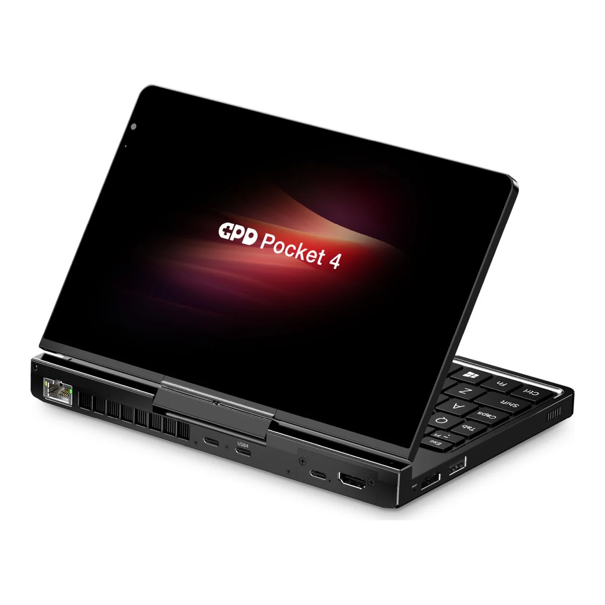 GPD Pocket 4 open, with the screen on