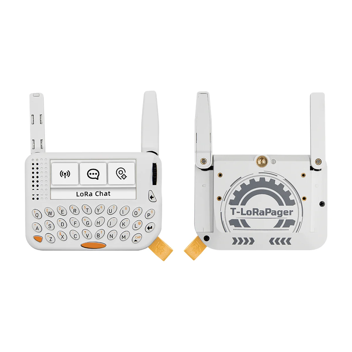 LilyGO T-LoRa Pager in white, front and back